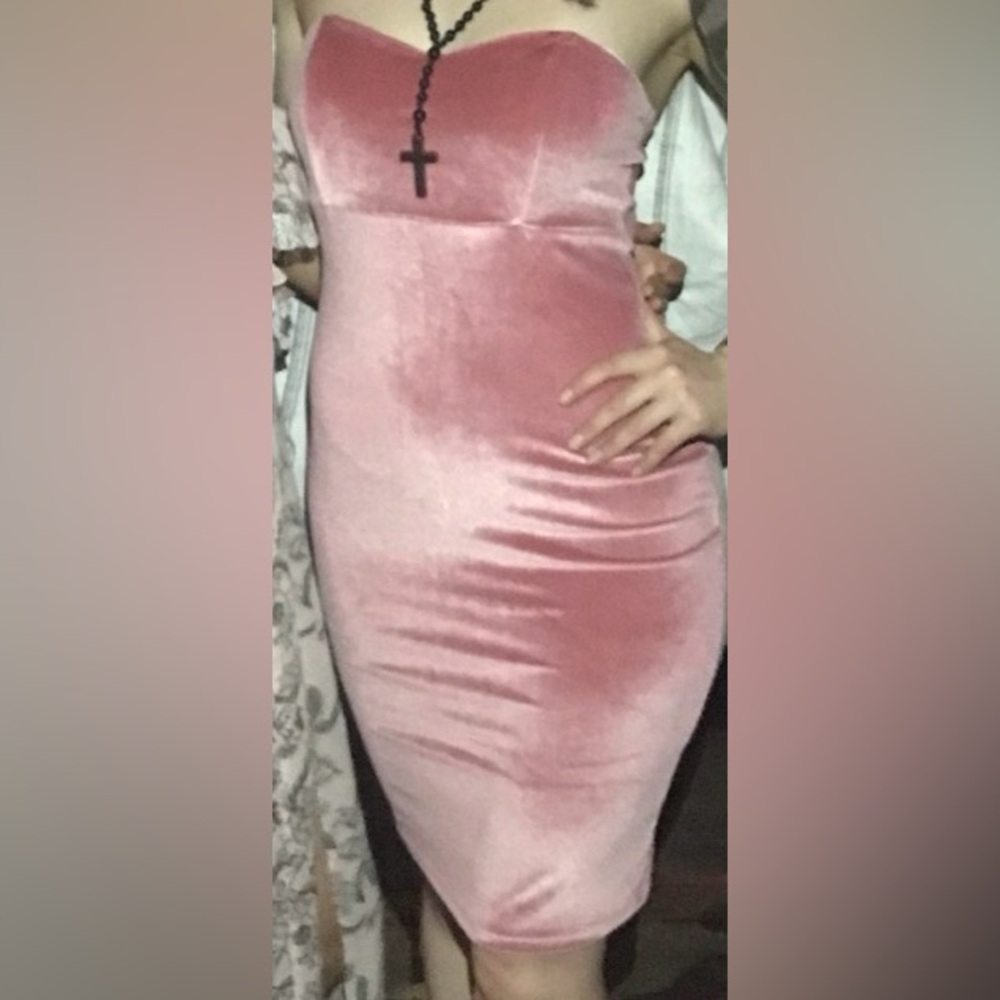 Velvet Strapless Gown Stretch corset M bodycon pink rich luxurious velvet Barbie